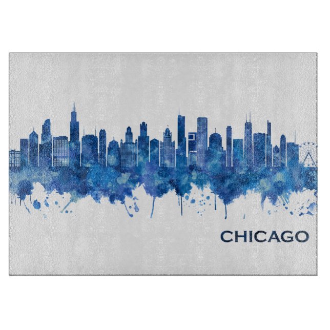 Chicago Illinois Skyline Blue Cutting Board (Front)