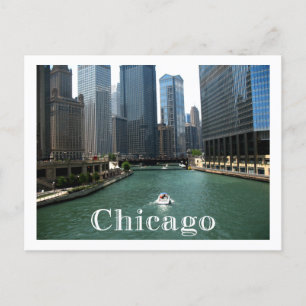 Chicago Illinois Skyline & Canal  Travel Post Card