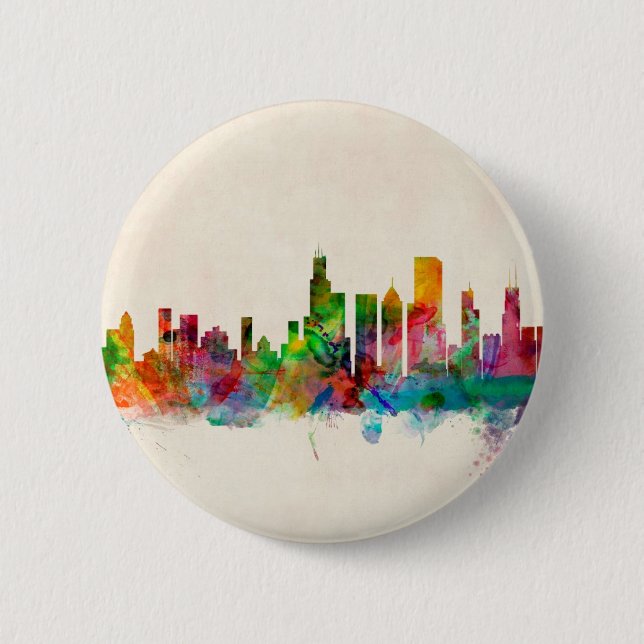 Chicago Illinois Skyline Cityscape 6 Cm Round Badge (Front)