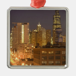 Chicago, Illinois, Skyline from West Loop at Metal Tree Decoration