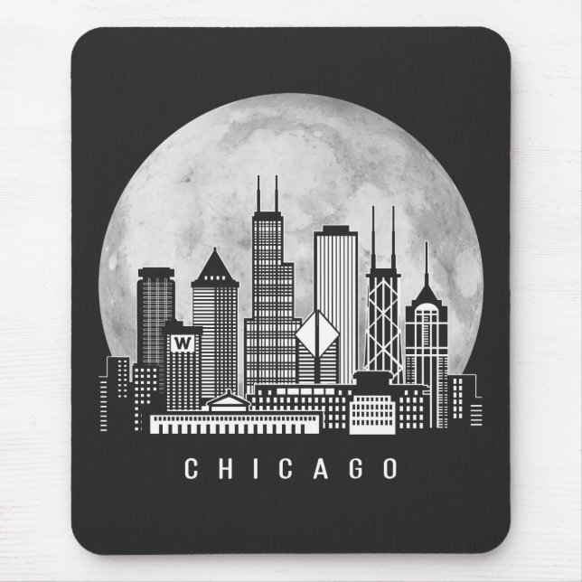 Chicago Illinois Skyline Full Moon Mouse Mat (Front)