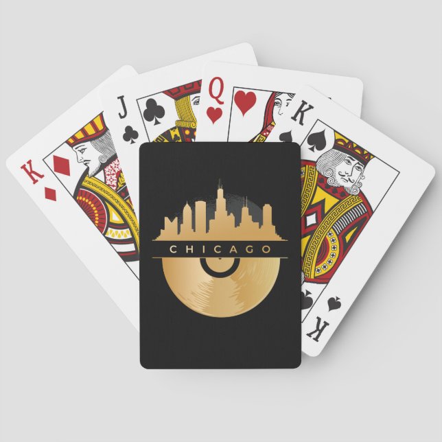 Chicago Illinois Skyline Golden Vinyl Chic Playing Cards (Back)