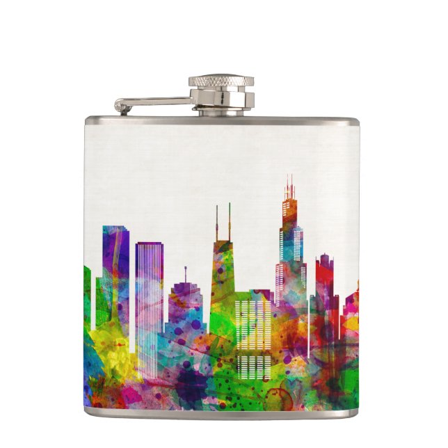Chicago Illinois Skyline Hip Flask (Front)