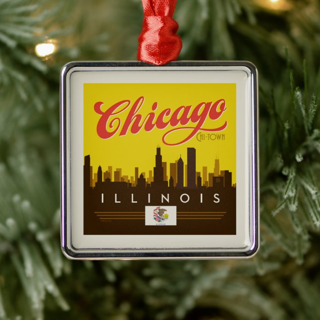 Chicago Illinois Skyline Metal Tree Decoration (Tree)