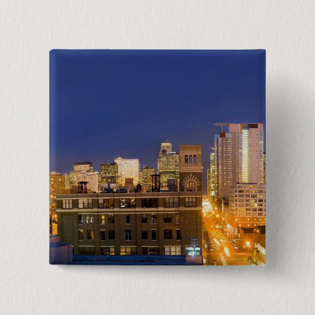 Chicago, Illinois, skyline shot from West Loop 15 Cm Square Badge (Front)