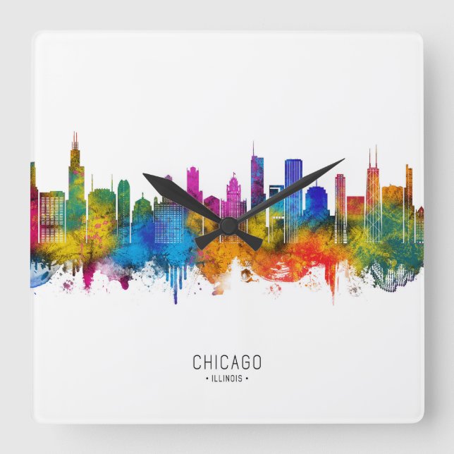 Chicago Illinois Skyline Square Wall Clock (Front)