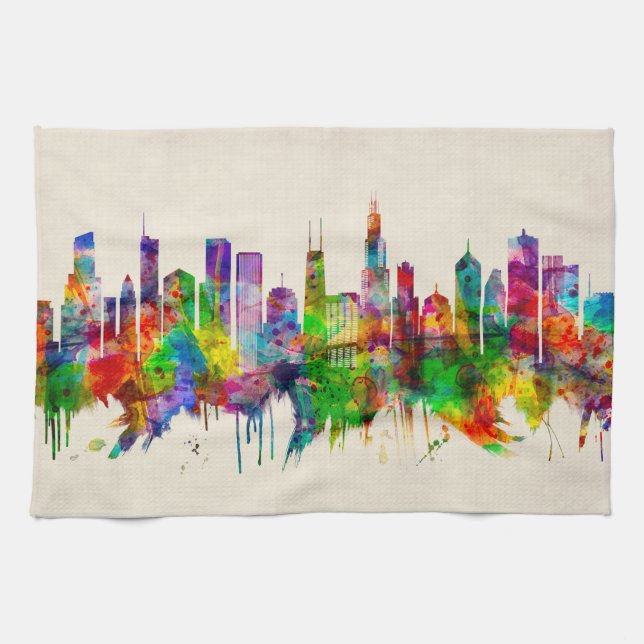 Chicago Illinois Skyline Tea Towel (Horizontal)