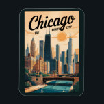 Chicago Illinois Skyline Travel Art Vintage Magnet<br><div class="desc">Chicago retro vector travel design. Chicago,  the Windy City of Illinois,  is famed for its iconic skyline,  world-class architecture,  and vibrant cultural scene.</div>