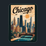 Chicago Illinois Skyline Travel Art Vintage Magnet<br><div class="desc">Chicago retro vector travel design. Chicago,  the Windy City of Illinois,  is famed for its iconic skyline,  world-class architecture,  and vibrant cultural scene.</div>