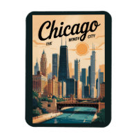 Chicago Illinois Skyline Travel Art Vintage