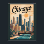 Chicago Illinois Skyline Travel Art Vintage Postcard<br><div class="desc">Chicago retro vector travel design. Chicago,  the Windy City of Illinois,  is famed for its iconic skyline,  world-class architecture,  and vibrant cultural scene.</div>