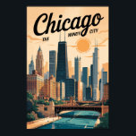 Chicago Illinois Skyline Travel Art Vintage Poster<br><div class="desc">Chicago retro vector travel design. Chicago,  the Windy City of Illinois,  is famed for its iconic skyline,  world-class architecture,  and vibrant cultural scene.</div>