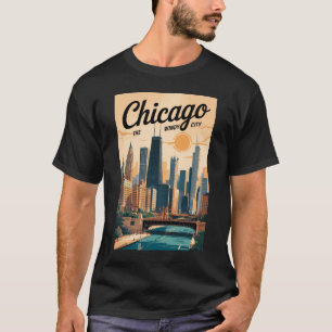 Chicago Illinois Skyline Travel Art Vintage T-Shirt