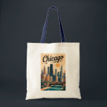 Chicago Illinois Skyline Travel Art Vintage Tote Bag<br><div class="desc">Chicago retro vector travel design. Chicago,  the Windy City of Illinois,  is famed for its iconic skyline,  world-class architecture,  and vibrant cultural scene.</div>
