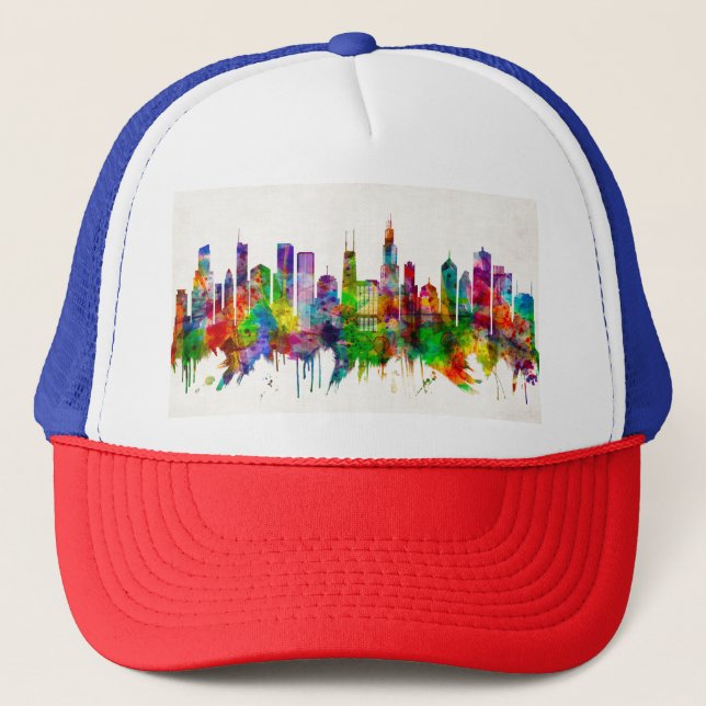 Chicago Illinois Skyline Trucker Hat (Front)