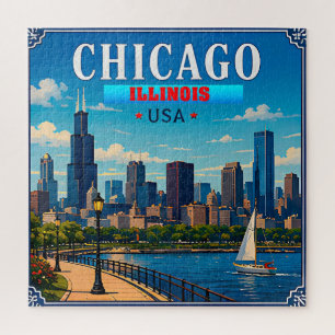 🌆 Chicago Illinois Skyline Vacation Memory Jigsaw Puzzle