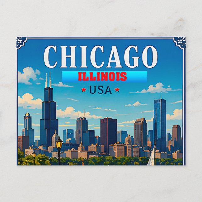 🌆 Chicago Illinois Skyline Vacation Memory Postcard (Front)