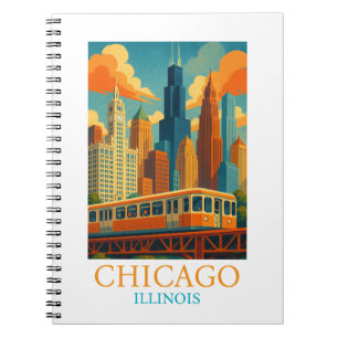 Chicago Illinois Skyline Vintage Art Travel Notebook