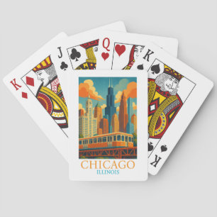 Chicago Illinois Skyline Vintage Art Travel Playing Cards