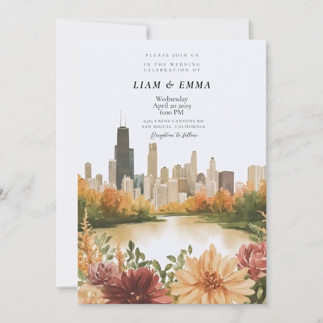Chicago Illinois Skyline Wedding Invitation (Front)