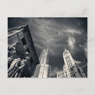 Chicago Illinois Skyscrapers in Black and White Postcard