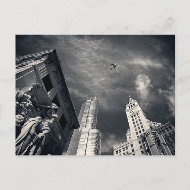 Chicago Illinois Skyscrapers in Black and White Postcard (Front)