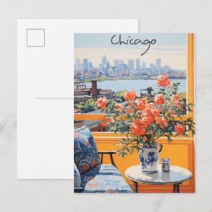 Chicago Illinois Travel City Painting Aesthetic Postcard