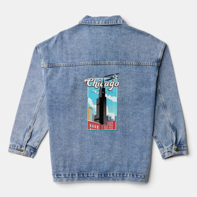 Chicago Illinois Travel Poster    Denim Jacket (Back)