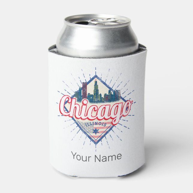 Chicago Illinois United States Retro Skyline USA Can Cooler (Can Front)