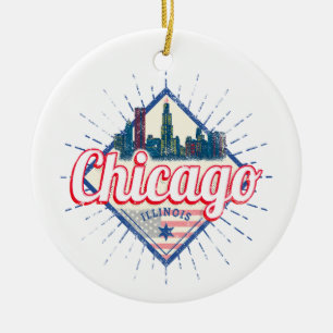 Chicago Illinois United States Retro Skyline USA Ceramic Tree Decoration