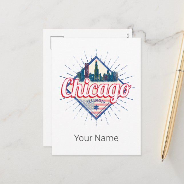 Chicago Illinois United States Retro Skyline USA Holiday Postcard (Front/Back In Situ)