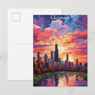Chicago Illinois US Travel City Painting Aesthetic Postcard