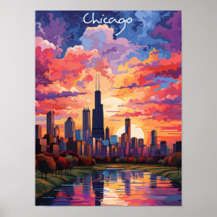 Chicago Illinois US Travel City Painting Aesthetic Poster