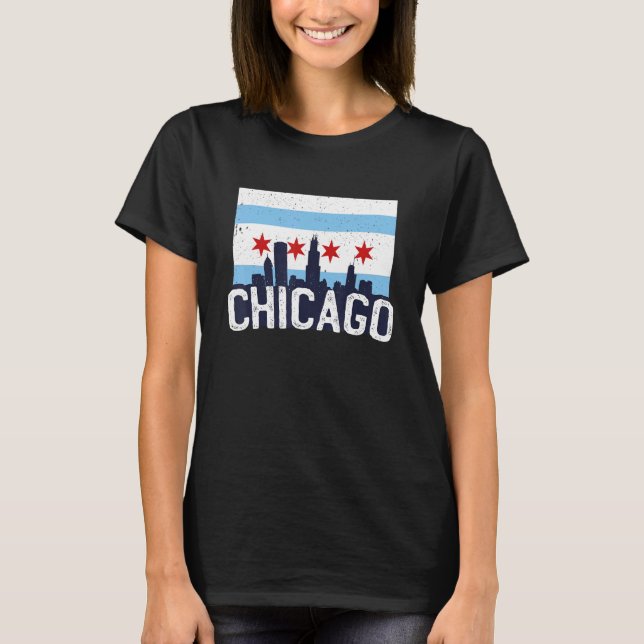 Chicago Illinois USA City Skyline Silhouette Outli T-Shirt (Front)