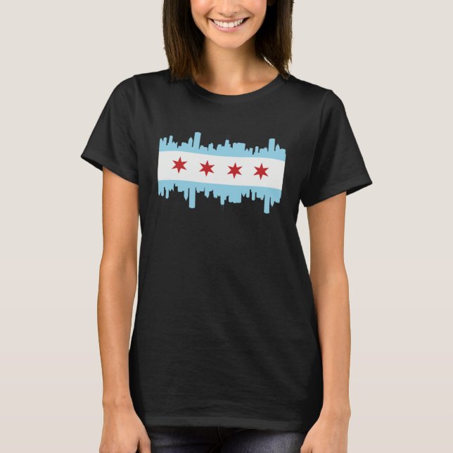 Chicago Illinois USA Skyline Silhouette Outline Sk T-Shirt (Front)