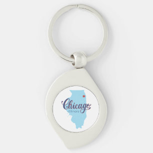 Chicago Illinois Vintage Map Key Ring