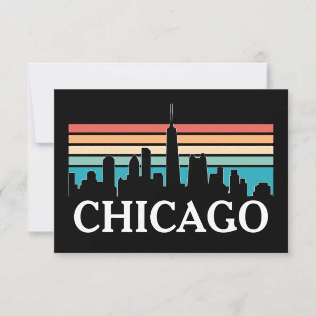 Chicago Illinois Vintage Retro Sunset Skyline Card (Front)