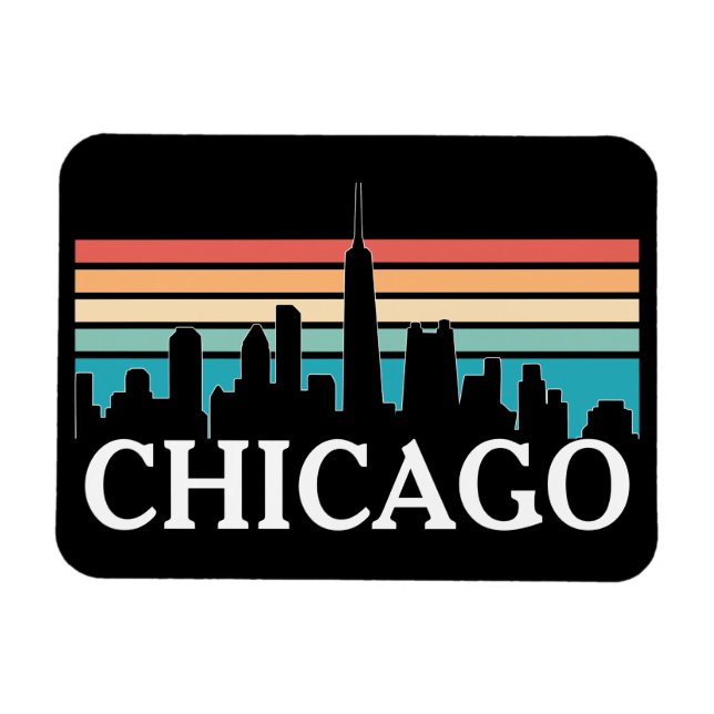 Chicago Illinois Vintage Retro Sunset Skyline Magnet (Horizontal)