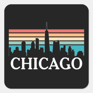 Chicago Illinois Vintage Retro Sunset Skyline Square Sticker