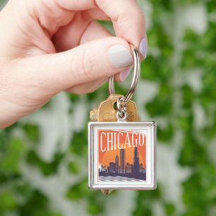 Chicago Illinois Vintage Skyline  Key Ring