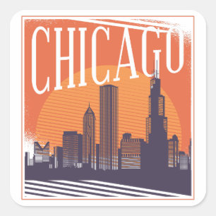 Chicago Illinois Vintage Skyline Square Sticker