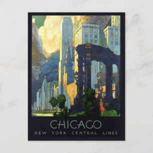 Chicago Illinois Vintage Travel Poster 1920s Postcard