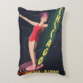 Chicago Illinois vintage TRAVEL POSTER Decorative Cushion