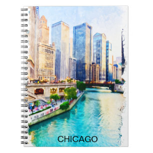 Chicago Illinois Watercolor City View Notebook