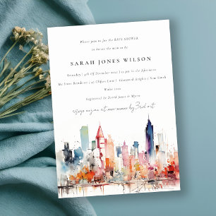 Chicago Illinois Watercolor Landscape Baby Shower Invitation