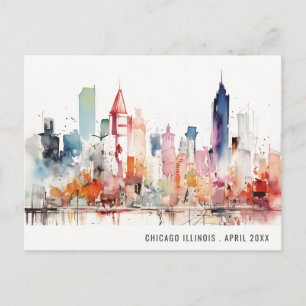 Chicago Illinois Watercolor Landscape Travel Postcard