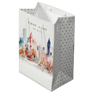 Chicago Illinois Watercolor Landscape Wedding Medium Gift Bag