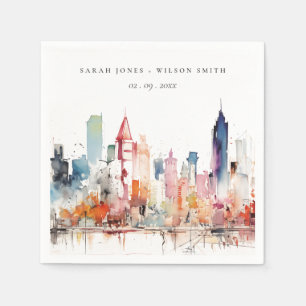 Chicago Illinois Watercolor Landscape Wedding Napkin