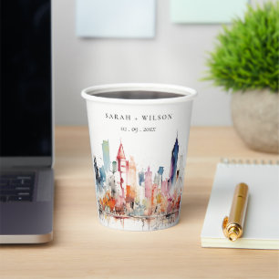 Chicago Illinois Watercolor Landscape Wedding Paper Cups