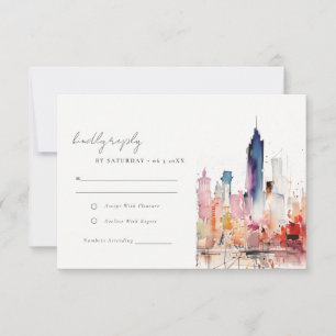 Chicago Illinois Watercolor Landscape Wedding RSVP Card
